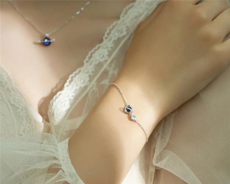Женские браслеты SBR201 из серебра с эффектом памяти, сияющими синими кристаллами и 925 пробы