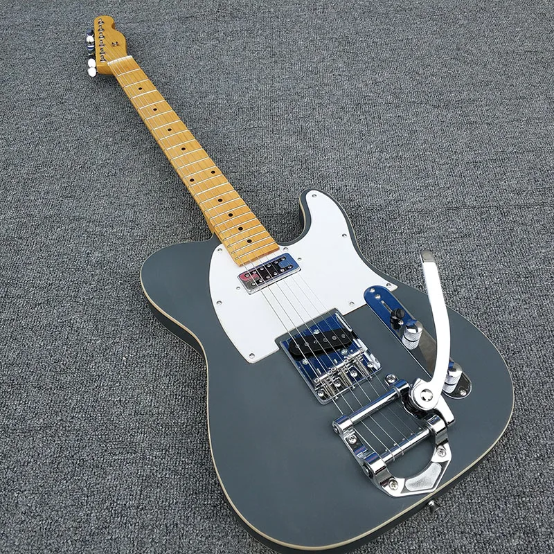 

TL Electric Guitar Mahogany Body Maple Neck Maple Fingerboard Bigsby Tremolo Black Matte Finish Can be Customized
