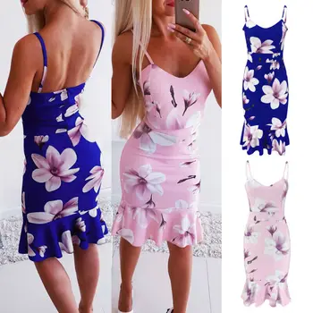 

Women Wrap Summer Boho Floral Suspenders Print Dress Ladies Holiday Beach