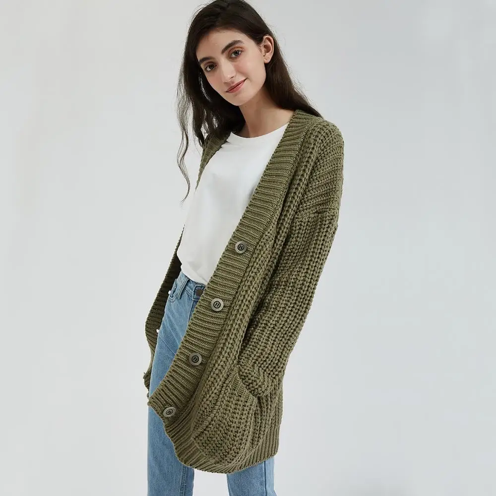 Najtaniej Wixra dzianiny Chunky Cardigan sweter kobiet kieszenie jednolity, gruby topy odzież stylowy sweter dla kobiet 2019 jesień zima