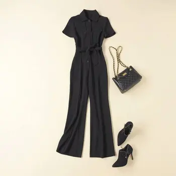

New 2020 spring summer women fashion jumpsuit solid color short sleeve button front brief sexy jumpsuits overalls black