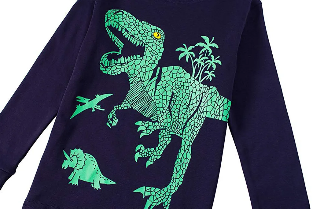 Детская футболка с динозавром из мультфильма для маленьких мальчиков, топы с принтом динозавра+ штаны, пижама, комплект одежды для мальчиков