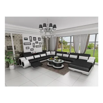 

Living room sectional sofa set Dubai Modern Furniture from Canton Fair High Quality Black Leather sofa