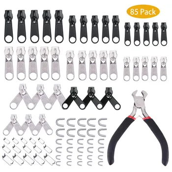 

85 Pieces Zipper Replacement Zipper Repair Kit With Instruction Manual And Zipper Install Pliers Tool Silver And Black