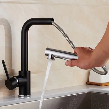 

360Rotate Pull Out Kitchen Faucet Sink Cold/Hot Water tap Single Hole Handle Swivel Water Mixer Tap Mixer Faucet with inlet pipe