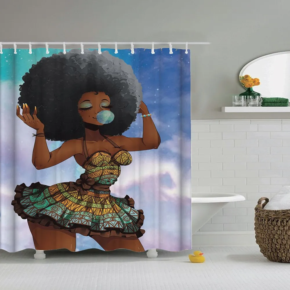 Details about   Waterproof Fabric Shower Curtain Set Art African American Woman Lady Girl 