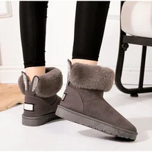 Женские зимние ботинки; элегантные женские ботильоны с заячьими ушками; теплая плюшевая женская обувь без застежки на меху; женская обувь на плоской платформе