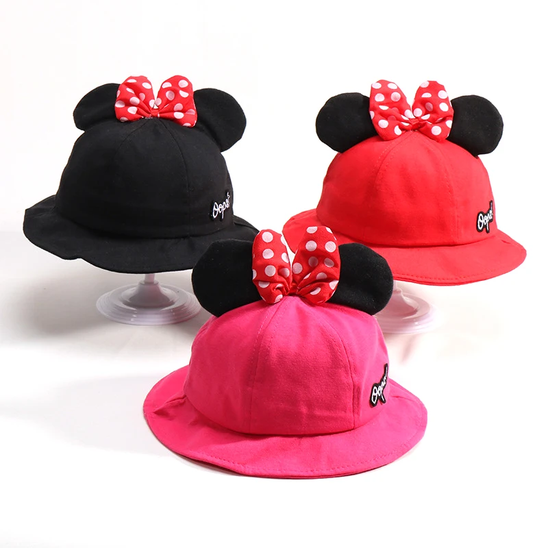 

Children Cartoon Mickey Minnie Caps Foldable Bucket Hat kids snapback cap Outdoor Sunscreen Cotton Cap Sun Hats