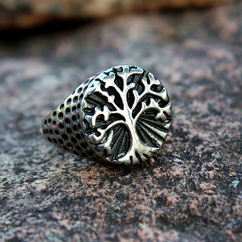 

Silver Stainless Steel Tree of Life Signet Ring Classic Men Viking Amulet Rings Nordic Jewelry
