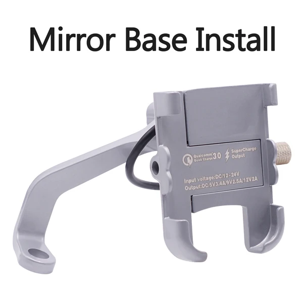 Silver Mirror Base Мотоциклетный держатель для телефона Алюминиевый держатель для смартфона QC 3,0 USB быстрое зарядное устройство зажим Кронштейн для мобильного телефона Поддержка мотора велосипеда - Цвет: Silver Mirror Base