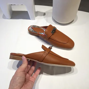 

2020 slippers women summer flat shoes women Genuine Leather slides High-quality luxury brands size 34-41