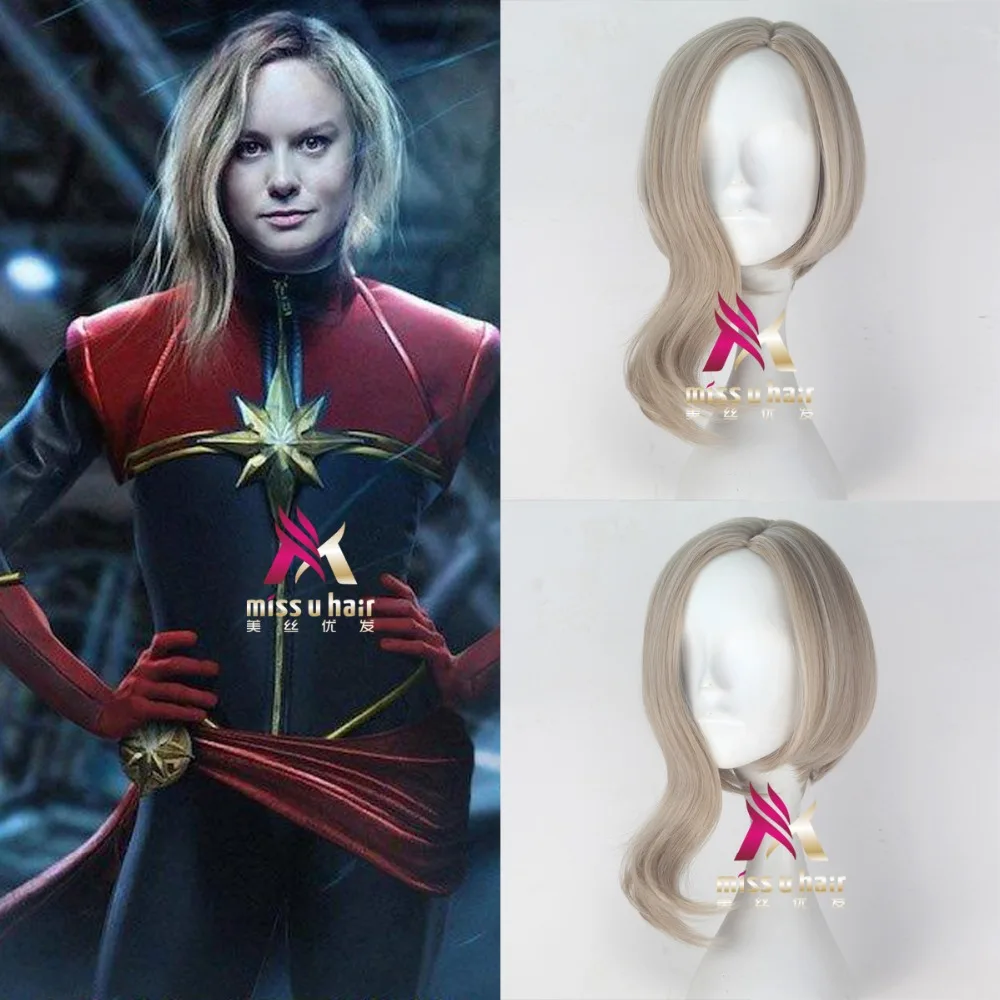 Captain Marvel Парик Marvel для косплея из комиксов Мстителей Marvel, парик для Хэллоуина из синтетического огнеупорного волокна+ парик - Цвет: Captain Marvel