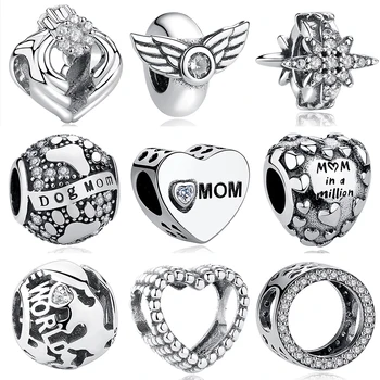 

ELESHE Christmas Gift 925 Sterling Sliver Bead Travel World Snowflake Feather Mom Heart Charm Fit Original Bracelet DIY Jewelry