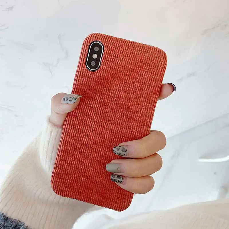 Orange Теплый вельветовый Текстурированный чехол для телефона для IPhone 7 матовый пух Мягкий ТПУ чехол для IPhone 6 6s 8 Plus X Xs Чехлы для MAX XR Coque Capa - Цвет: Orange