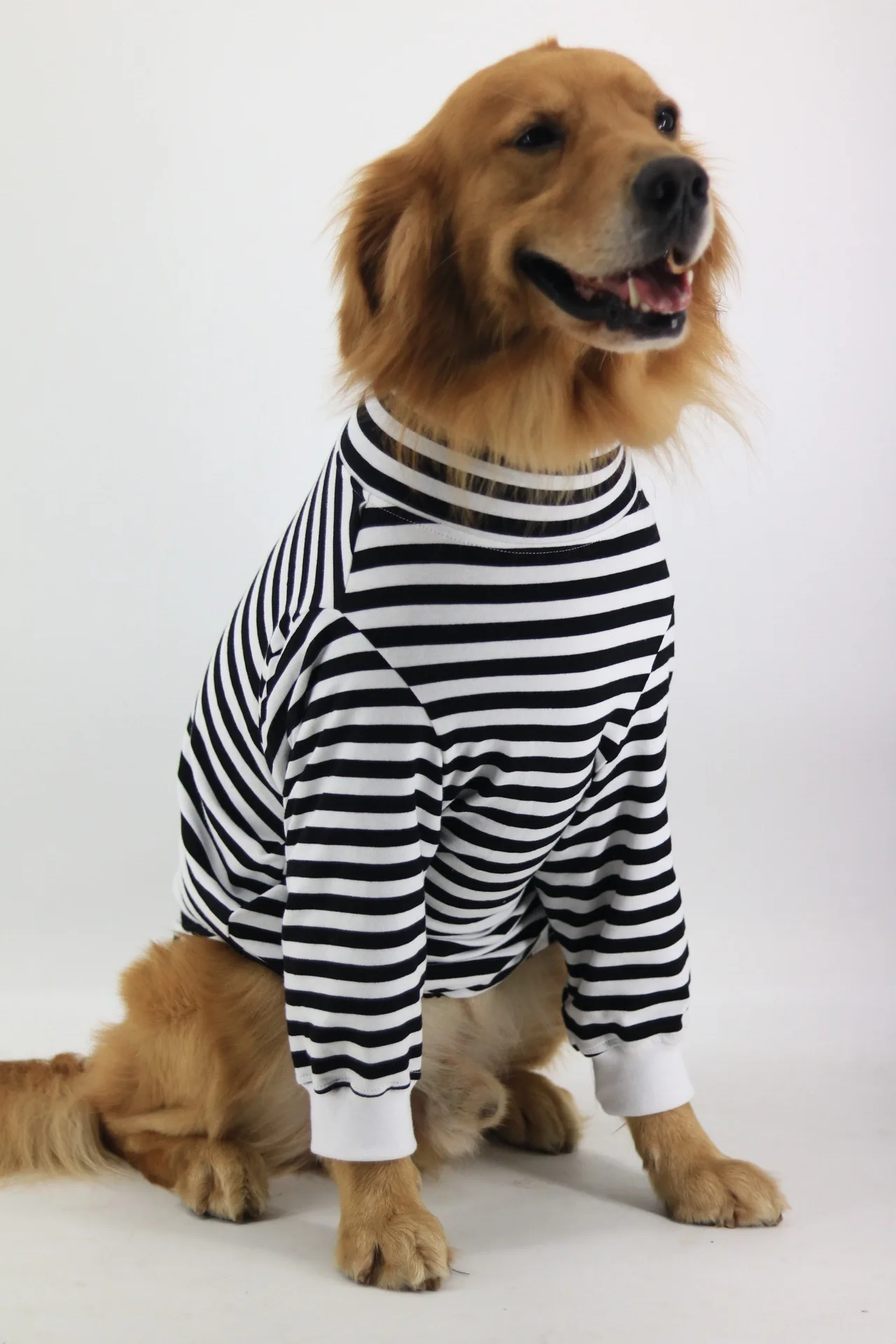 Large-Dog-Clothes-Cotton-Striped-Long-sleeved-High-neck-Bottoming-Shirt-Golden-Retriever-Labrador-Doberman-Dog.jpg Nagy Kutya Ruhák Pamut Csíkos, Hosszú Ujjú, Magas Nyakú Alsó Ing Arany Retriever Labrador Doberman Kutya Ruha Kutya Ing - Image 5