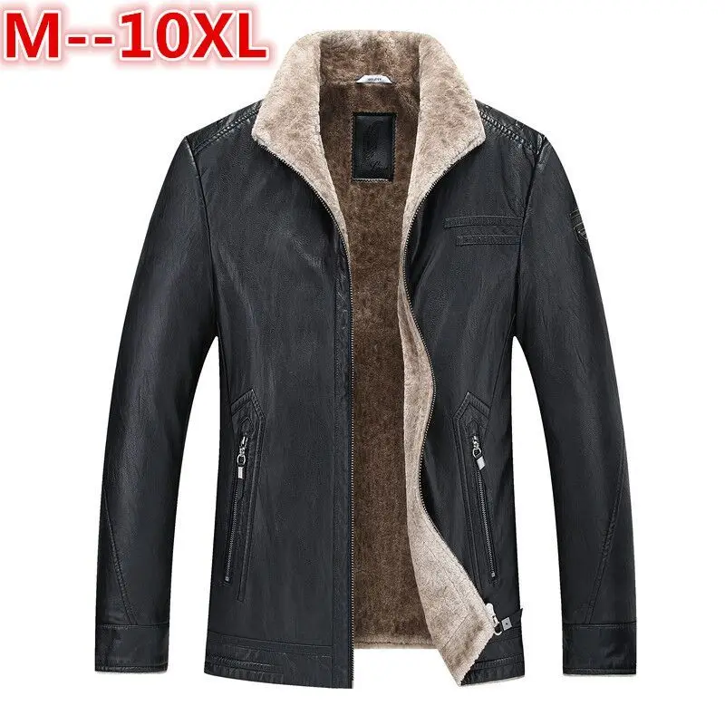 Мужская кожаная куртка-пилот размера плюс 10XL 8XL 6XL 5XL 4X коричневый черный мех
