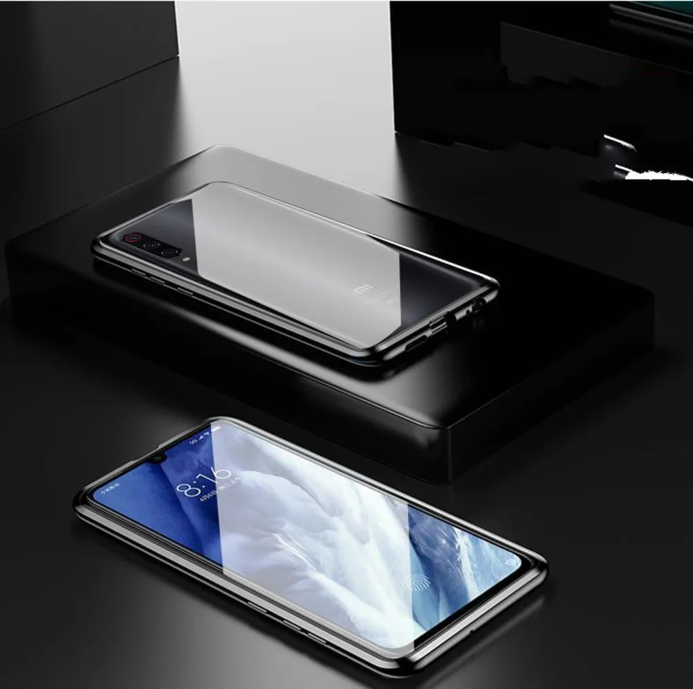 Черный Для Xiaomi Mi Note 10 Чехол прозрачный полный защитный металлический магнитный двойной стеклянный чехол задняя крышка для Xiaomi Mi Cc9 Note 10 Pro - Цвет: Черный