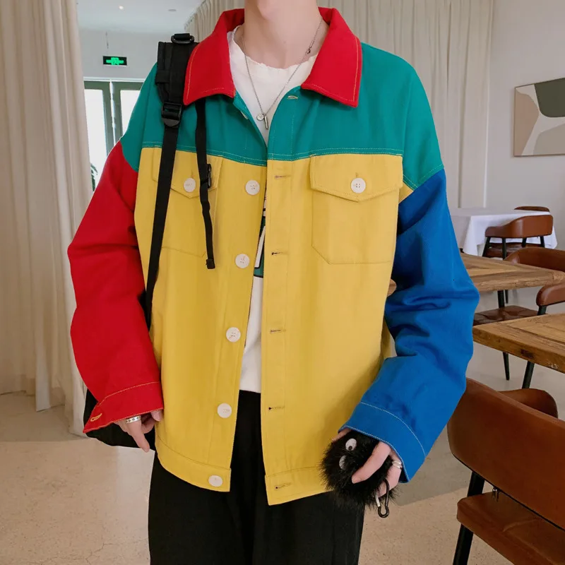 

Autumn Tooling Jacket Men Fashion Contrast Color Casual Jacket Coat Man Streetwear Wild Loose Hip Hop Bomber Jacket Men M-5XL