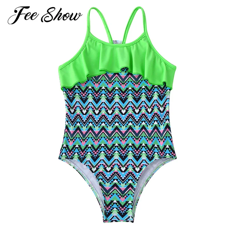 

Toddler Kids One-piece Swimming Swimsuits Bathing Suit Straps Ruffle Trim Jumpsuit Bodysuit Girls Summer Beach Swimming Swimwear