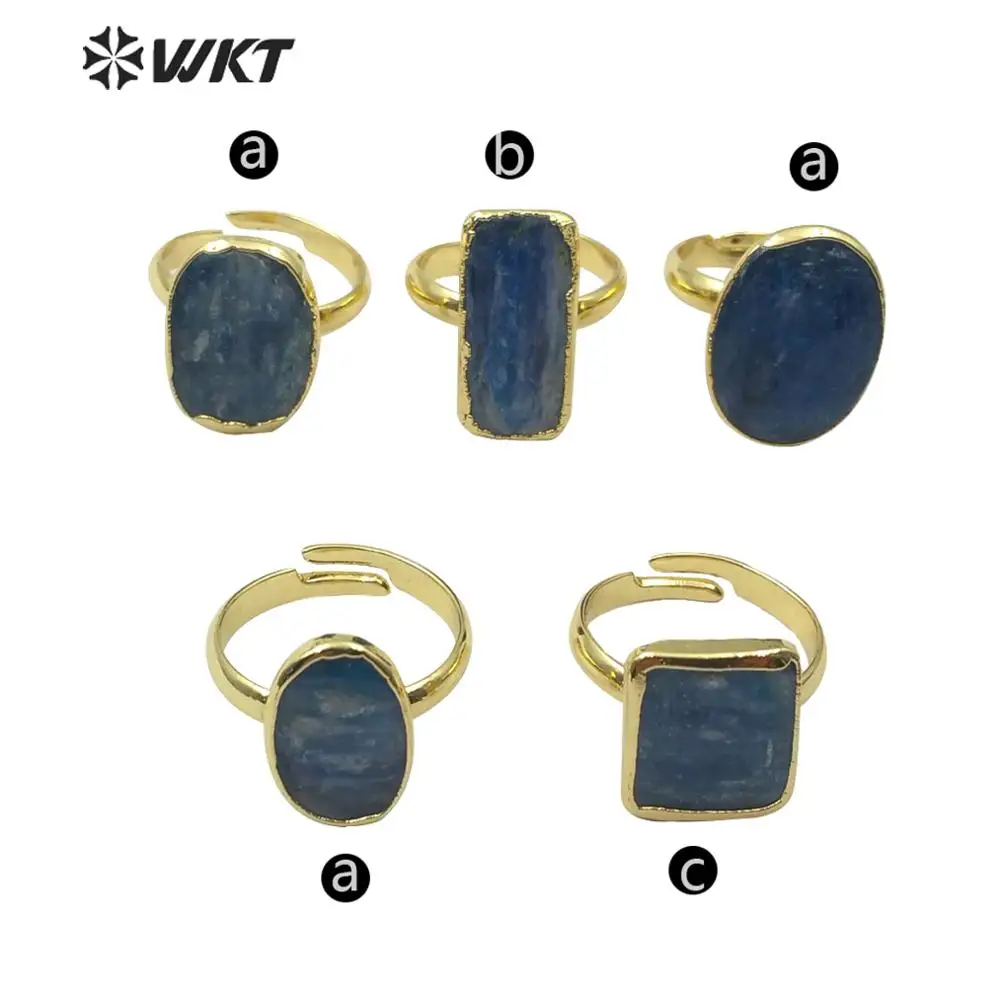 WT-R350, великолепное кольцо, Натуральный Синий Кианит, женское, популярное, Случайная Форма, каменное кольцо, регулируемый размер