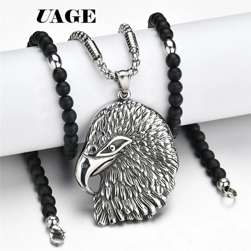 

UAGE new fashion hawk eagle Pendants round cross chain short long Mens Womens silver necklace Jewelry Gift
