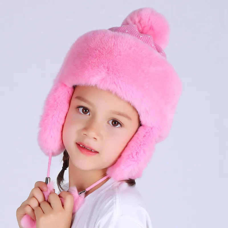 Модные шапки с натуральным кроличьим мехом для детей; сезон осень-зима; теплая хлопковая меховая шапка для мальчиков и девочек; милая детская шапка; шапка Lei Feng; H#10 - Цвет: Color 2