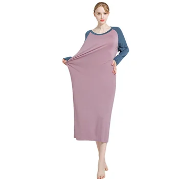 

High Elasticity New Loose Modal Nightdress Pregnant Women Plus Fat Large Size Long Sleeve Dress