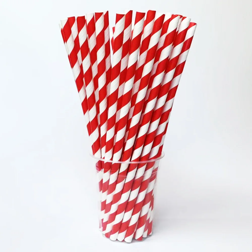 25PCS Mixed Color Striped Paper Disposable Straws For DIY Party Birthday Christmas Tableware Supplies