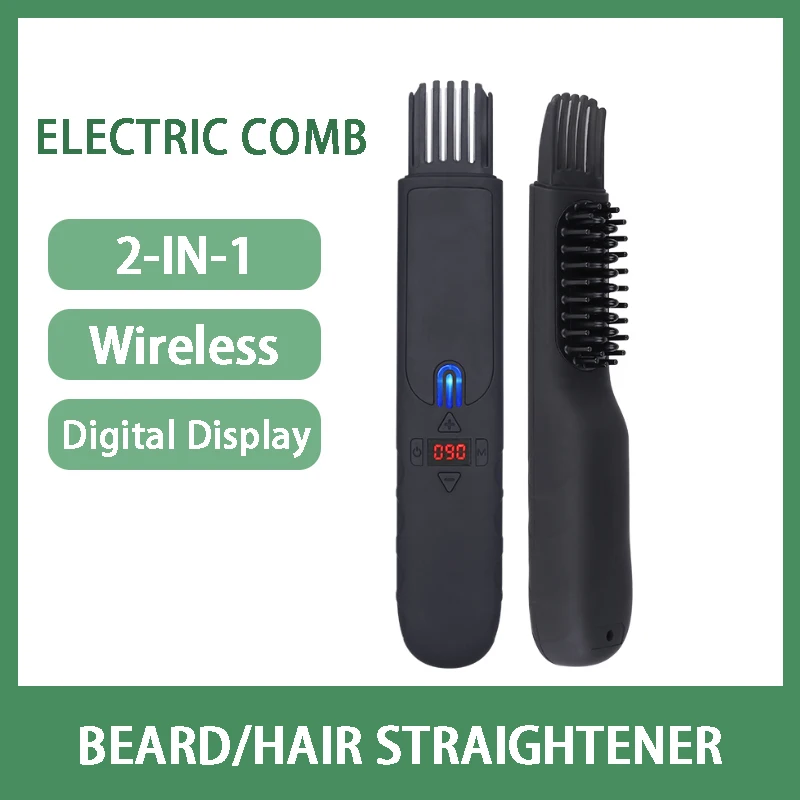 PROD 1005003459437252 Wireless Beard/Hair Straightener Comb Electric
Brush 2 in 1 USB Recharge Hair Whiskers Curler Quick Straightening For
Men Styler
