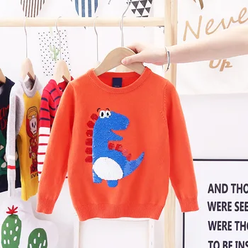 

3-7 Toddler Kid Boy Clothes Winter Warm Top Dinosaur Cartoon Cute Sweater Knitted Pullover Top Fashion Casual Sweet Outfit