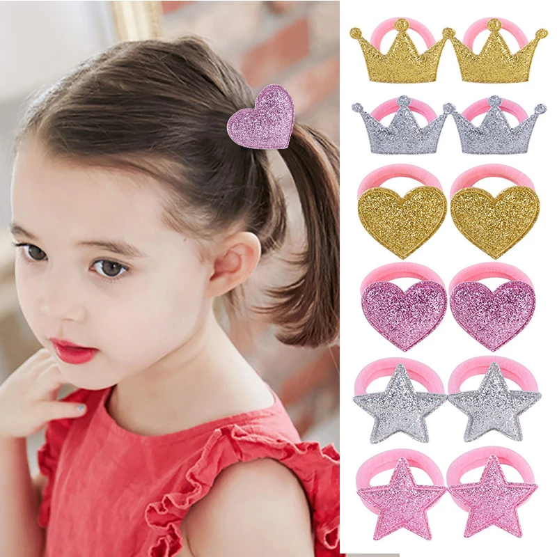 

2Pcs/lot Children Hair Ropes Star Kids Elastic Hair Bands Baby Headdress Princess Hair Rings Headwear Girls Hair Accessories