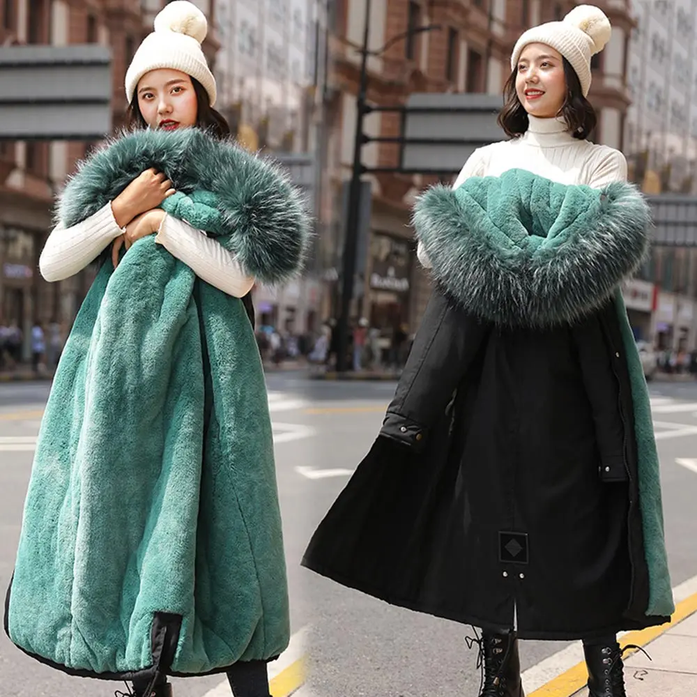 Зимняя женская куртка с меховым капюшоном, зимние пальто, женские длинные парки, женская одежда с меховой подкладкой, плотное зимнее пальто для женщин