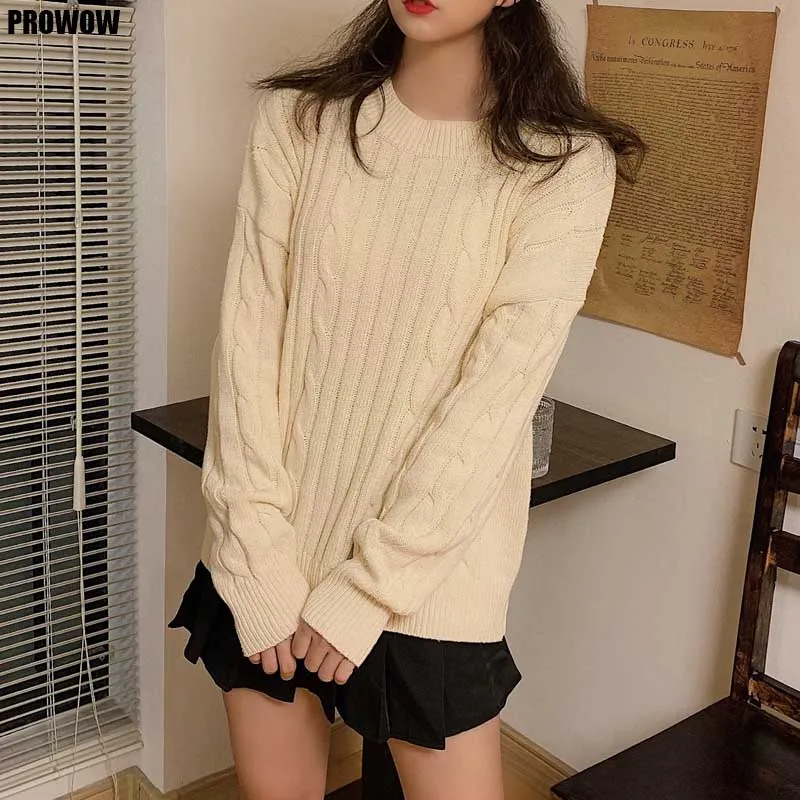 

One-Piece Korean Pullover Women Loose Knitt Sweater 2020 Autumn Winter Woman Vintage Hedging Long Sleeve Sweaters Lady Pullover