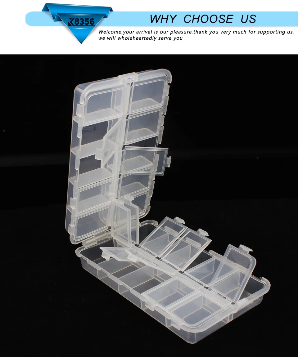 K8356 Plastic Fishing Box Lures Folding Lure Box 20 Compartment 166x97x40mm Silicone Shrimp Fishing Pesca Tackle Transparent Box (9)