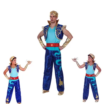 

Kids Boys Elf Aladdin Prince Costumes Adult Man Arabian Lamp Jumpsuit Father Carnival Party Halloween Cosplay Outftis CLothes