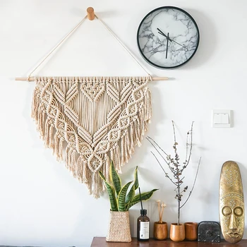 

Tapestry Wall Hanging Bohemian Tassel Woven Macrame Tapestry Boho Decor Pure Color Cotton Rope Home Hanging Decorations