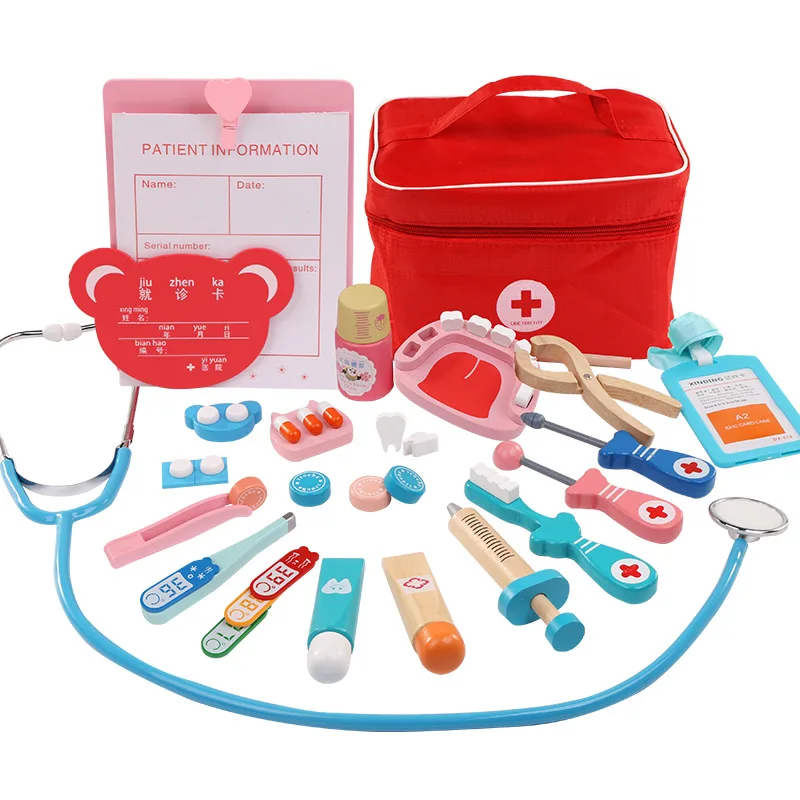 

[Cloud Commercial Union] Cloth Bag Model Portable Doctor Nurse Children Character Imitation Play House Game Wooden