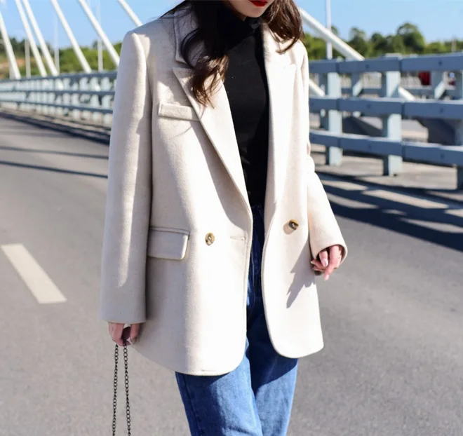

Chic Wool Suit Business Office Workwear Coat Elegant White Women Blazers and Jackets Spring Autumn 2020