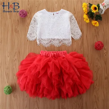 

Humor Bear Summer Girls Clothing Sets Spring Girl Sweet Princess Party Suit Children Mesh Skirt Suit Lace Top Cake Pettiskirt