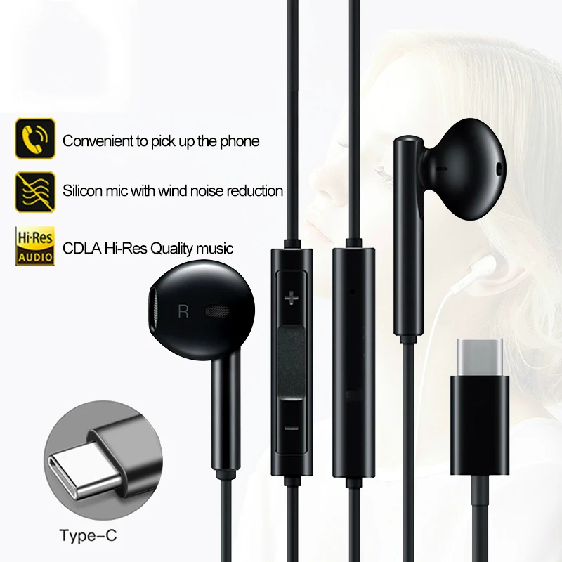 

HUAWEI Original Earphone USB Type C CDLA Hearphone Mic HUAWEI P10 P20 P30 Mate 10 20 30 Pro Compatible for Xiaomi for Samsung