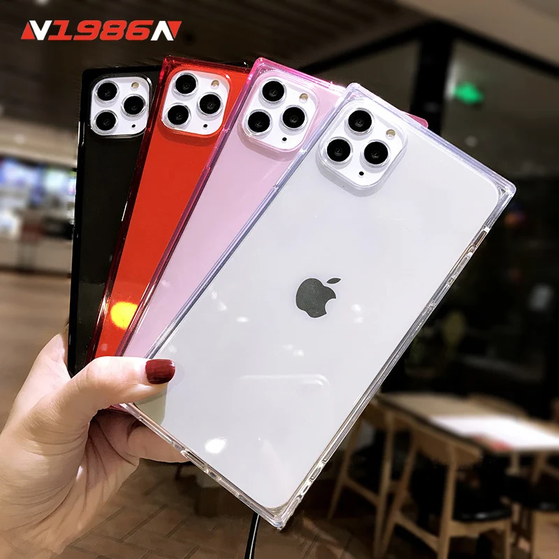 Funda de teléfono N1986N para iPhone, carcasa de TPU suave y transparente con diseño cuadrado a la moda, para modelos 12, Mini, 12, 11 Pro, X, XR, XS, Max, 6, 6s, 7 y 8 Plus