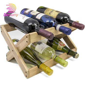 

DEOUNY Bamboo Foldable Countertop Wine Rack 6-Bottles Solid Wood Home Creative Folding Wine Bottle Holder Simple Liquor Bar Tool