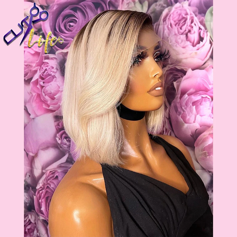 1B/613 Ombre Wig Blonde Short Bob 13X4 Lace Front Wig Human Hair Wigs For Women Pre Plucked Cheap Lace Remy Brazilian Hair