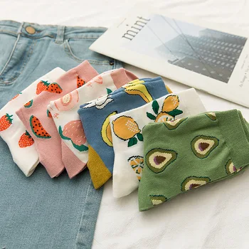 

Women Funny Socks носки Autumn Cartoon Socks Avocado Lemon Watermelon Peach Strawberry Banana Cotton Harajuku Casual Socks