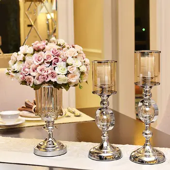 

European Style Crystal Iron Home Decoration Accessories Candle Holder For Romantic Dinner Candelabros Decorativos De Velas P1901