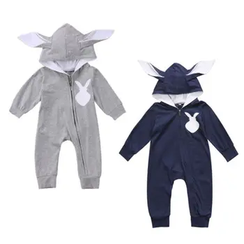 

Spring Fall Long Sleeve Zip Up Bunny Tail Romper For Baby Boy Rabbit Ear Hooded Jumpsuit Autumn Clothing