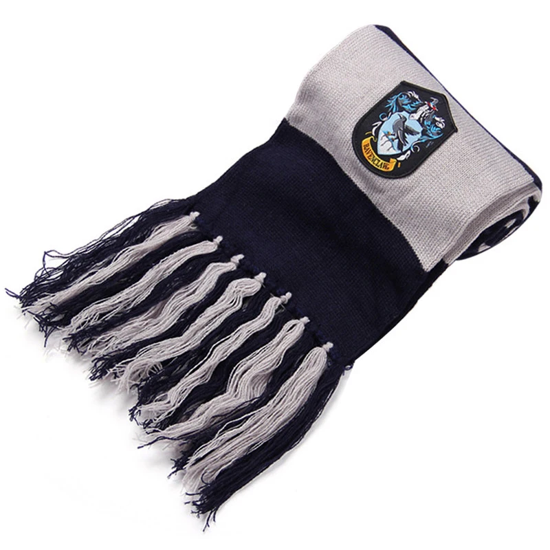 Thicken Blue Wizard Potter Scarf Hermione Scarf Gryffindor/Slytherin/Hufflepuff/Ravenclaw Scarves Gloves Tassel Scarf Double Thickening Scarf - Color: Thicken Blue