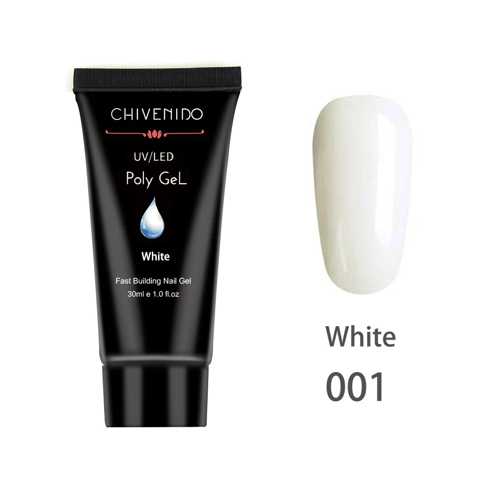30ml White Полигель для ногтей акриловый полигель розовый белый металл с прозрачными кристаллами УФ светодиодный гель для наращивания гель Советы для увеличения скольжения решение Быстрый гель продлевающий половой акт - Цвет: 30ml White