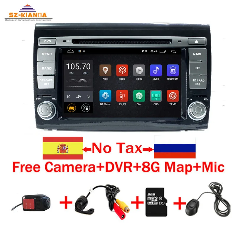 

2Din Auto Radio Android 9 For Fiat Bravo 2007-2012 Car GPS Stereo Multimedia Player Quad Core RAM 2GB ROM 16GB DSP DVR Wifi RDS