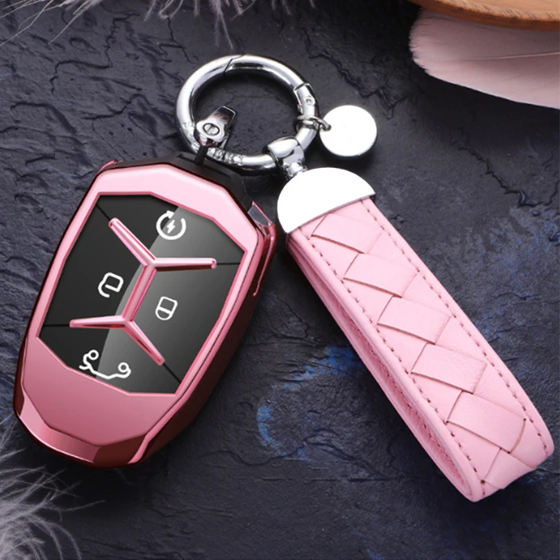 Pink 1 шт. Модный мягкий из высокотемпературного полиуретана, Автомобильный ключ, пульт дистанционного управления, чехол, 4 кнопки с бриллиантом для LYNK& CO 01 02 03 - Название цвета: Pink